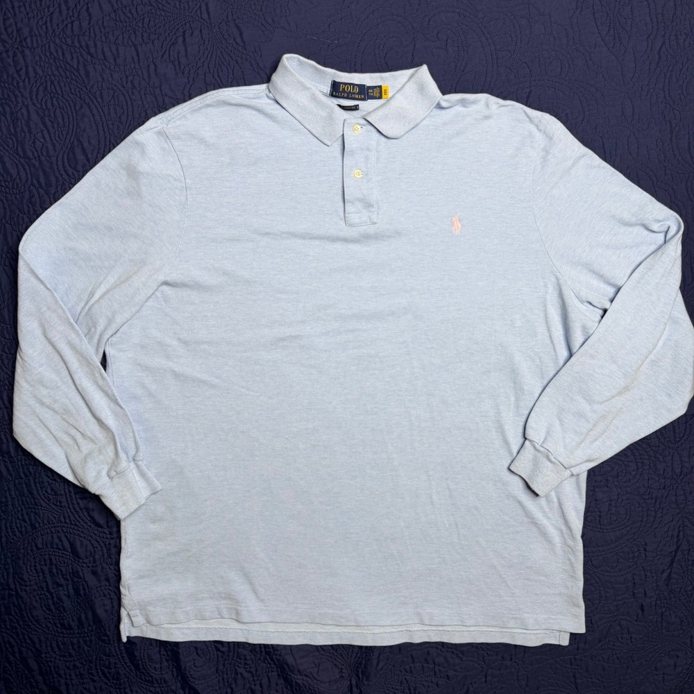 Polo Ralph Lauren XXL Light Blue Long Sleeve Polo Classic Fit Flesh Pony Read